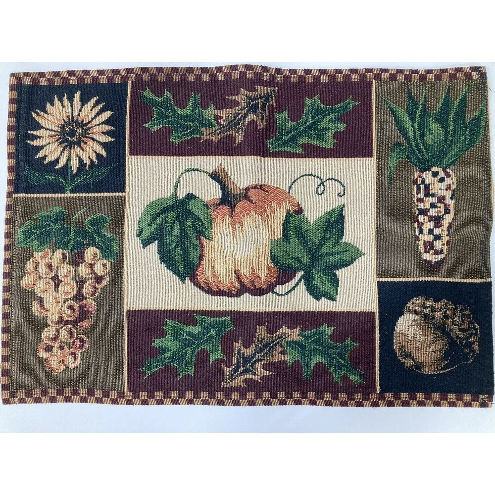 Autumn Fall Harvest Pumpkin Placemats Set of 4 Rustic Farmhouse Decor Tapestry